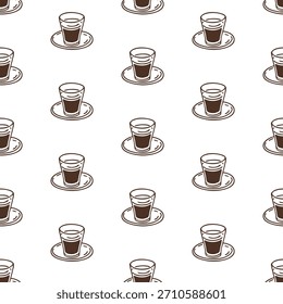 Nahtloses Muster mit handgezeichneter Espressobrille auf weißem Hintergrund. Vektor Umriss Kaffee Stil Druck.