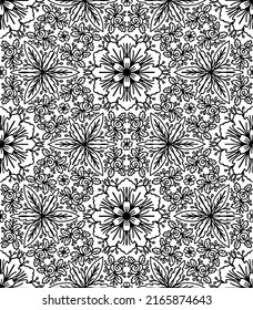 Seamless pattern. Hand-drawn, ethnic, floral, retro, doodle, vector,design element. Pattern for coloring book