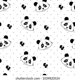 Seamless pattern hand-Drawn face of the Panda