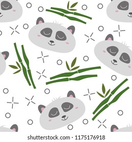 Seamless pattern hand-Drawn faces of pandas. Background for Children clothing. Panda pattern