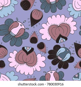 Seamless pattern with hand-drawn fantasy flowers.
