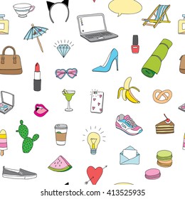 seamless pattern with hand-drawn fashion doodles 