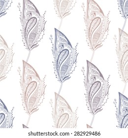 Seamless pattern with hand-drawn feathers.