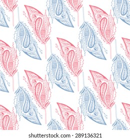 Seamless pattern with hand-drawn feathers.
