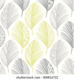  Seamless pattern with hand-drawn  feathers. Abstract doodle background.