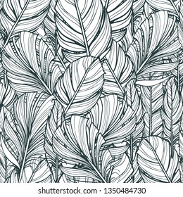 Seamless pattern with hand-drawn feathers. Hippie design elements. Coloring book pages for adults