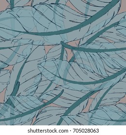 Seamless pattern with hand-drawn feathers. Hippie design elements. Coloring book pages for adults.