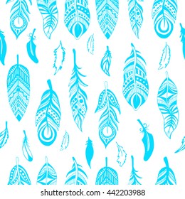 Seamless pattern with hand-drawn feathers. The pattern for your design.