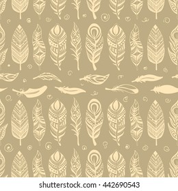 Seamless pattern with hand-drawn feathers. The pattern for your design.