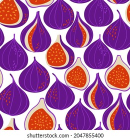 seamless pattern with hand-drawn figs. colorful vector modern illustration isolated on white background. design for fabric, wrapping paper, background.