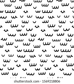 Seamless pattern with hand-drawn flakes. Doodle style.  Black particles isolated on white backgorund. Repeatable. Use it for backdrop, wrapping paper, textile design