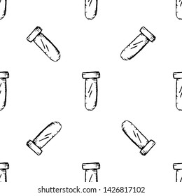 Seamless pattern Handdrawn flask chemical reaction doodle icon. Hand drawn black sketch. Sign symbol. Decoration element. White background. Isolated. Flat design. Vector illustration.