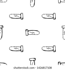 Seamless pattern Handdrawn flask chemical reaction doodle icon. Hand drawn black sketch. Sign symbol. Decoration element. White background. Isolated. Flat design. Vector illustration.