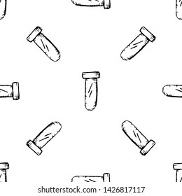 Seamless pattern Handdrawn flask chemical reaction doodle icon. Hand drawn black sketch. Sign symbol. Decoration element. White background. Isolated. Flat design. Vector illustration.