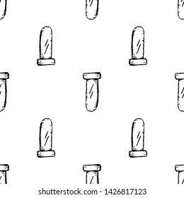Seamless pattern Handdrawn flask chemical reaction doodle icon. Hand drawn black sketch. Sign symbol. Decoration element. White background. Isolated. Flat design. Vector illustration.