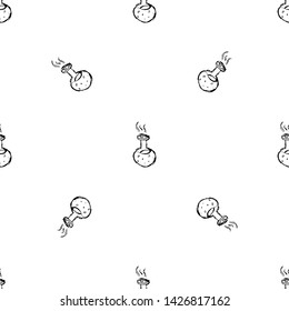 Seamless pattern Handdrawn flask chemical reaction doodle icon. Hand drawn black sketch. Sign symbol. Decoration element. White background. Isolated. Flat design. Vector illustration.