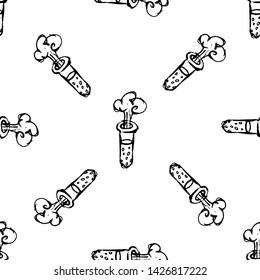 Seamless pattern Handdrawn flask chemical reaction doodle icon. Hand drawn black sketch. Sign symbol. Decoration element. White background. Isolated. Flat design. Vector illustration.