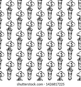 Seamless pattern Handdrawn flask chemical reaction doodle icon. Hand drawn black sketch. Sign symbol. Decoration element. White background. Isolated. Flat design. Vector illustration.