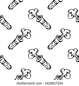 Seamless pattern Handdrawn flask chemical reaction doodle icon. Hand drawn black sketch. Sign symbol. Decoration element. White background. Isolated. Flat design. Vector illustration.