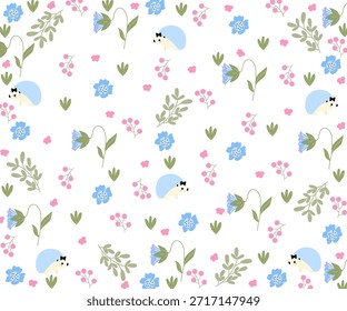 padrão sem costura com flora e fauna desenhadas à mão.