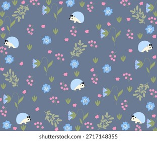 padrão sem costura com flora e fauna desenhadas à mão.