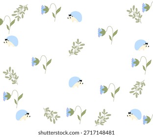 padrão sem costura com flora e fauna desenhadas à mão.