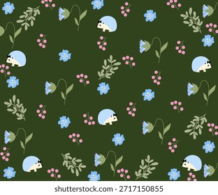 padrão sem costura com flora e fauna desenhadas à mão.
