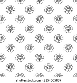 Seamless pattern with hand-drawn flowers. Black and white outline digital paper. Vector background. 