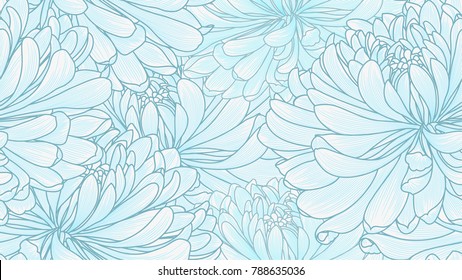 Seamless pattern with hand-drawn flowers of chrysanthemums.