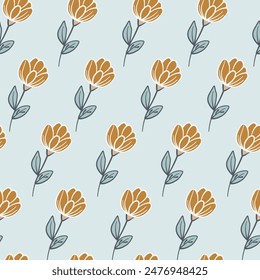 Nahtloses Muster mit handgezeichneten Blumen. Blumenromantische Vektorgrafik Fliese für Textil, Geschenkpapier, Natur Designs, Sommer- und Frühlingsbezug, Banner. Pastellfarbene Farben im skandinavischen Stil.