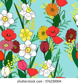 Seamless pattern with hand-drawn flowers. Limpet Shell background