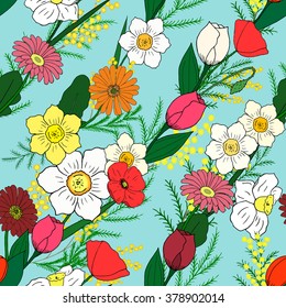 Seamless pattern with hand-drawn flowers. Limpet Shell background