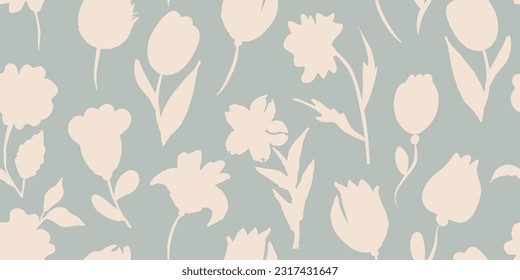 Seamless pattern with hand-drawn flowers.Floral background in pastel colors for the design of clothing, textiles, promotional materials, covers and more.Vector illustration