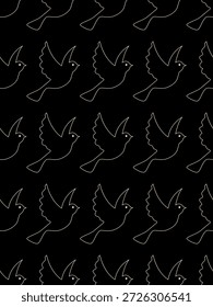 Seamless pattern of hand-drawn flying birds in a simple black outline style. This design is perfect for pet-themed fabric, wrapping paper, or any printing