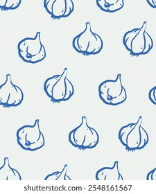 Padrão sem costura de alho estirado à mão. Linhagem, tinta, estilo minimalista. Ilustração vetorial.