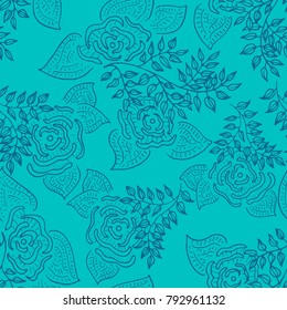 Seamless pattern with hand-drawn gentle flowers on a bright background.