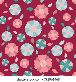 Seamless pattern with hand-drawn gentle flowers on a bright background.