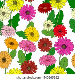 Seamless pattern with hand-drawn gerberas