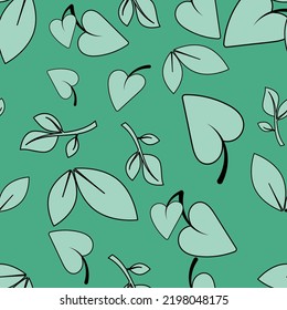 Seamless pattern with handdrawn green leaves. Suitable for advertisement, wrapping paper, fabric, postcard