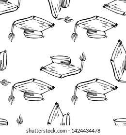 Seamless pattern Handdrawn hat doodle icon. Hand drawn black sketch. Sign symbol. Decoration element. White background. Isolated. Flat design. Vector illustration.