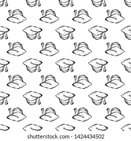 Seamless pattern Handdrawn hat doodle icon. Hand drawn black sketch. Sign symbol. Decoration element. White background. Isolated. Flat design. Vector illustration.