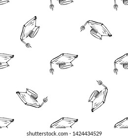 Seamless pattern Handdrawn hat doodle icon. Hand drawn black sketch. Sign symbol. Decoration element. White background. Isolated. Flat design. Vector illustration.