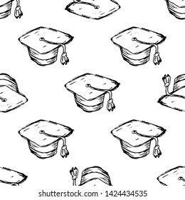Seamless pattern Handdrawn hat doodle icon. Hand drawn black sketch. Sign symbol. Decoration element. White background. Isolated. Flat design. Vector illustration.