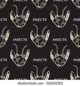 seamless pattern with hand-drawn head mantis