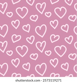 Seamless pattern of hand-drawn heart doodles on a pink background, perfect for valentine's day designs, romantic decorations, gift wrapping, or digital projects