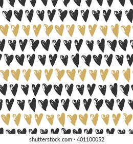 Seamless pattern with handdrawn hearts. Background for your design, for print, posters, cards, invitations etc.