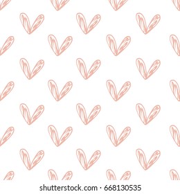 Seamless pattern with handdrawn hearts background made with brush. Expressive romantic hand drawn hearts. Vector Illustration.