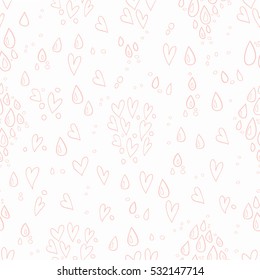 Seamless pattern with hand-drawn hearts and drops. Happy Valentines day background.