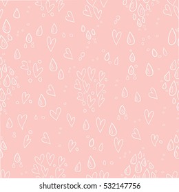 Seamless pattern with hand-drawn hearts and drops. Happy Valentines day background.