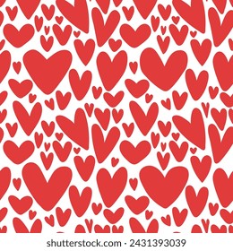 Seamless pattern hand-drawn of hearts, free-form hearts illustrations, Love symbol icon set, love symbol black silhouette heart vector.